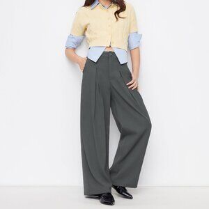 NWT CIDER Cropped & Pleated Wide Leg Grey Business Trousers